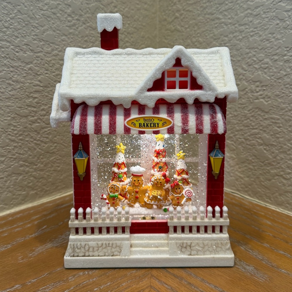 Regency International Gingerbread Bakery Shop Light Up Water Glitter Globe
